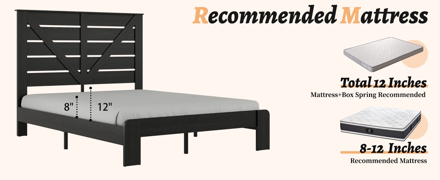 Queen Bed Frame Headboard , Wood Platform Bed Frame , Noise Free,No Box Spring Needed And Easy Assembly Tool,Large Under Bed Storage, Black_voghion.com
